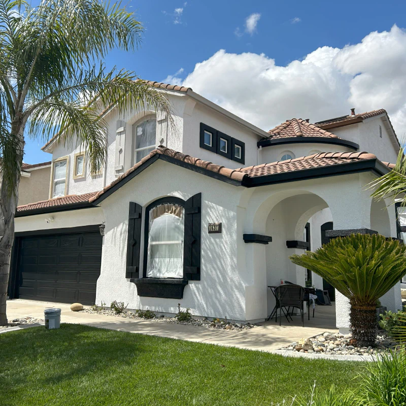 black and white exterior of residential house